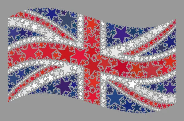 Waving Star United Kingdom Flag - Collage of Stars — ストックベクタ