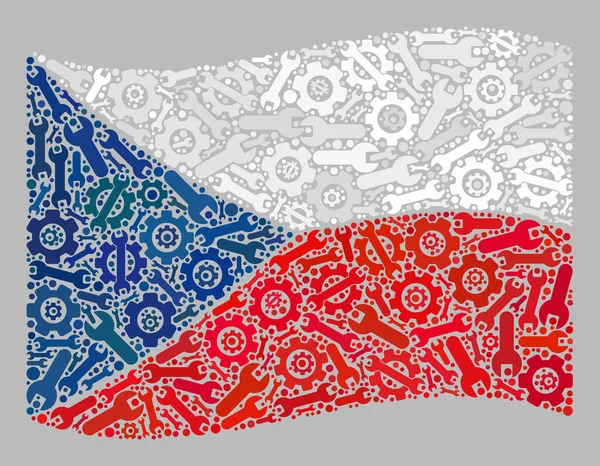 Tschechische Flagge wehen - Mosaik aus Zahnrädern und Schlüsselelementen — Stockvektor