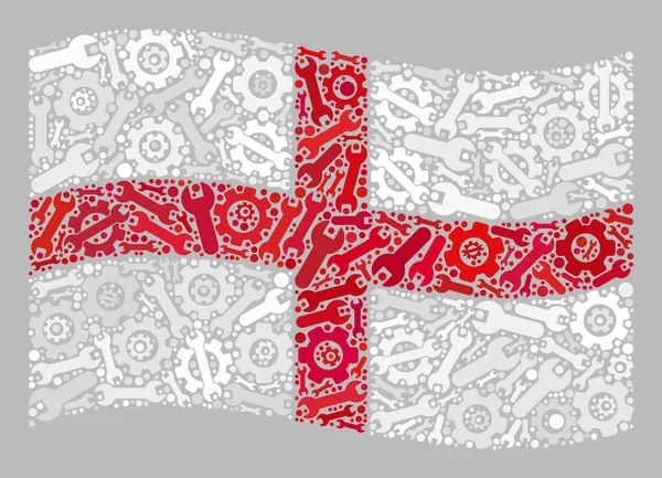 Waving Factory England Flag - Mosaik aus Zahnrädern und Spanner-Objekten — Stockvektor