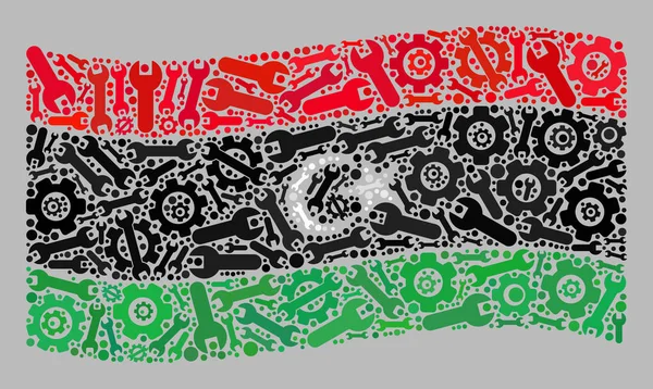 Flagge Libyens wehen - Mosaik mit Zahnrad und Schraubenschlüssel — Stockvektor