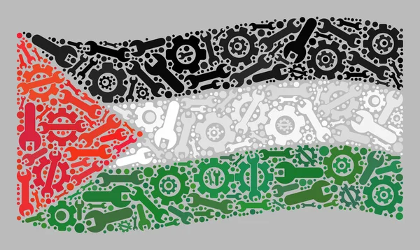 Drapeau palestinien de mécanicien ondulant - Collage des icônes d'engrenage et de clé — Image vectorielle
