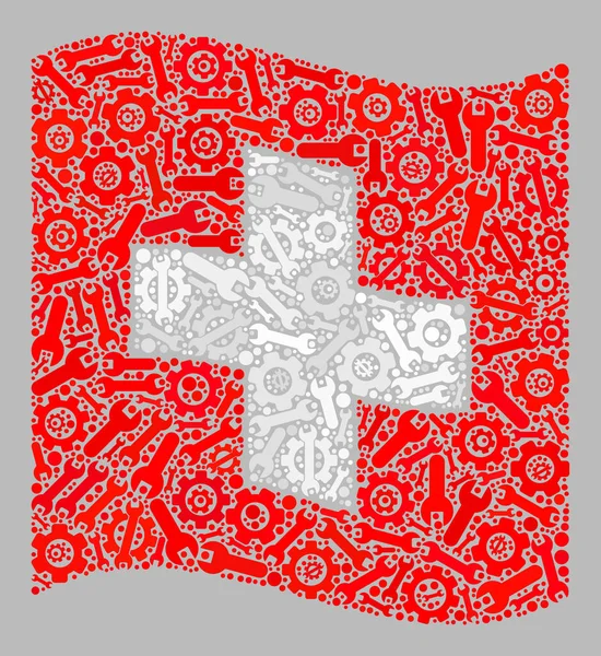 波浪系统瑞士国旗-齿轮和扳手物体拼接 — 图库矢量图片