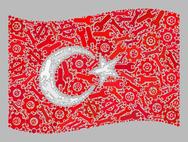 Sistema de ondulación Bandera de Turquía - Collage de ruedas de engranaje y llave — Vector de stock