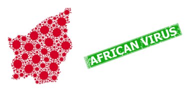 Kauçuk Afrika Virüs Mührü ve San Marino Virüs Simgeleri Harita Kolajı