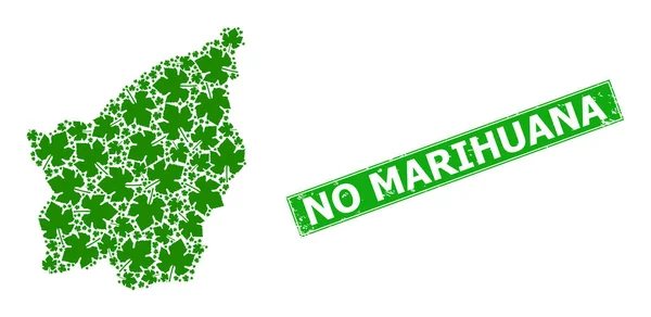 Texturált No Marihuana Seal és San Marino térkép kollázs szőlőlevél ikonok — Stock Vector