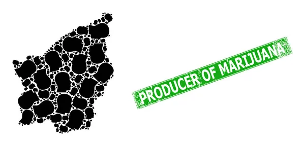 Distress Productor de Insignia de Marihuana y Mapa de San Marino Mosaico de iconos del perfil del hombre — Archivo Imágenes Vectoriales