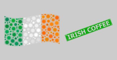 Kauçuk İrlanda Kahve Damgası ve Dalgalanan Güneşli İrlanda Bayrak Mozaiği