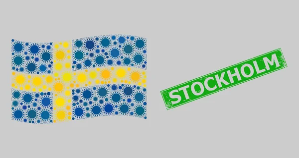 刮破的斯德哥尔摩邮票及摇曳的瑞典国旗马赛克 — 图库矢量图片