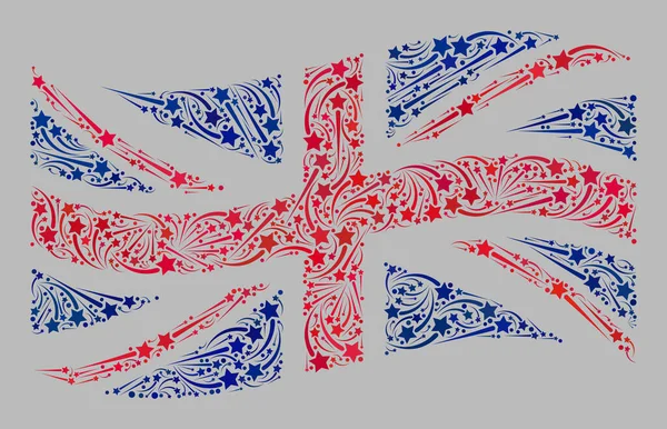 Waving Fireworks Velká Británie vlajka - Koláž hvězd Fireworks — Stockový vektor