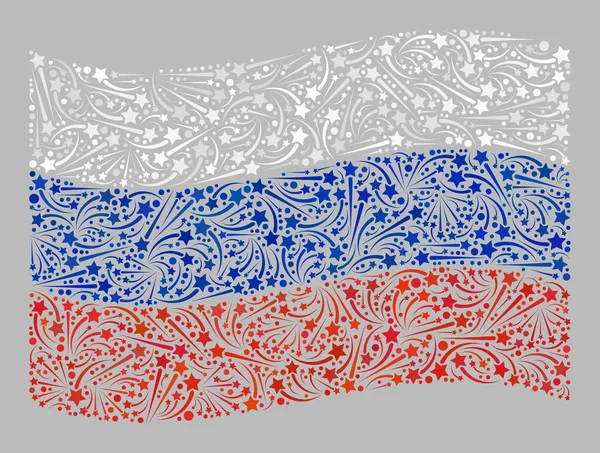 Waving Festival Russia Flag - Mosaic with Petard Stars — Stock Vector