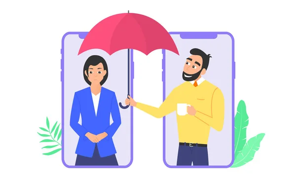 Psychological assistance concept. A man supports a woman with psychological problems. — Stock Vector