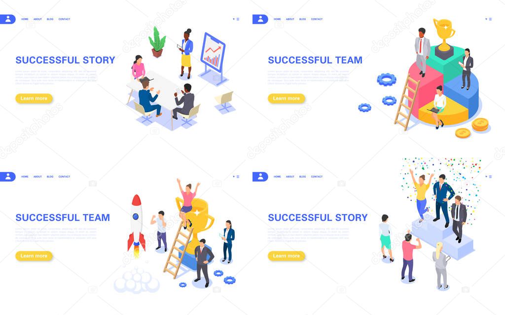 Successful team banners set. Teamwork concept, success story, reward for winning.