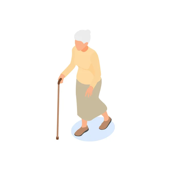 Starsza kobieta chodzi po lasce. Odizolowana babcia na białym tle. — Wektor stockowy