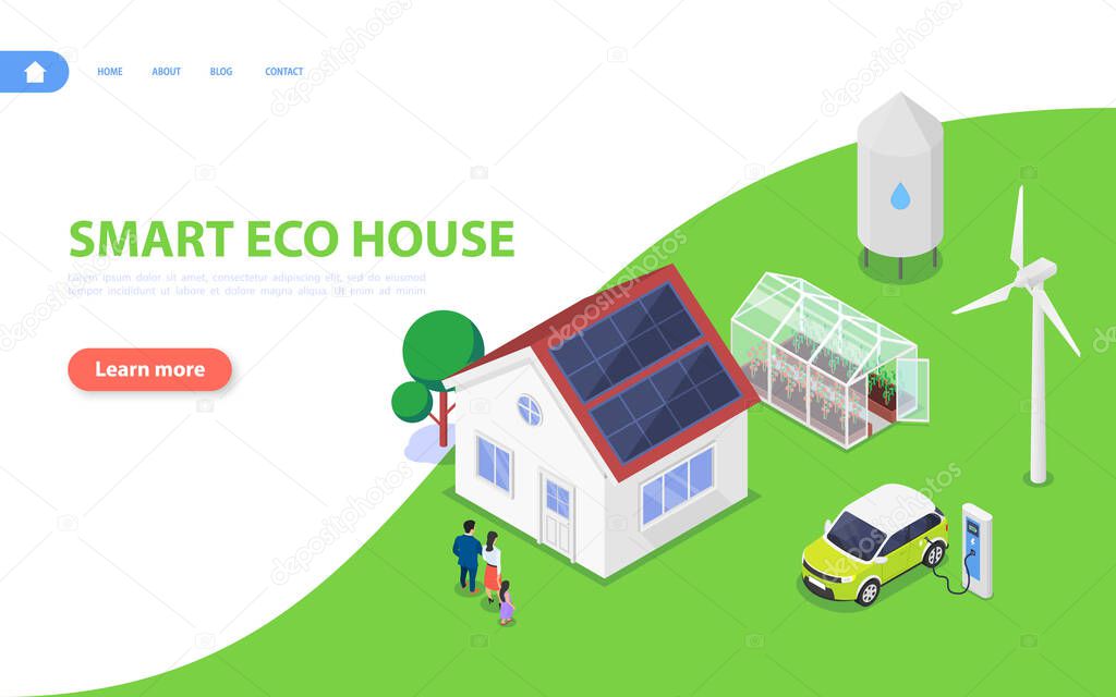 The concept of a smart and sustainable home with renewable energy sources and organic farming.
