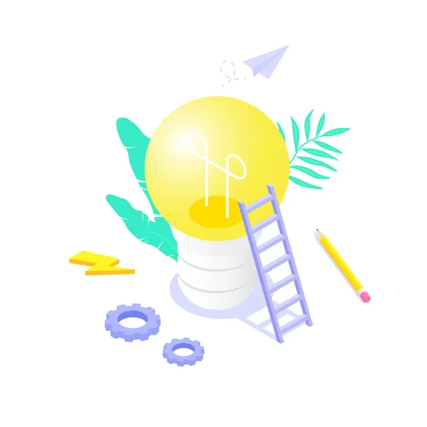 Das Konzept einer großen Idee und Kreativität. Enthaltene Glühbirne auf weißem Hintergrund. — Stockvektor