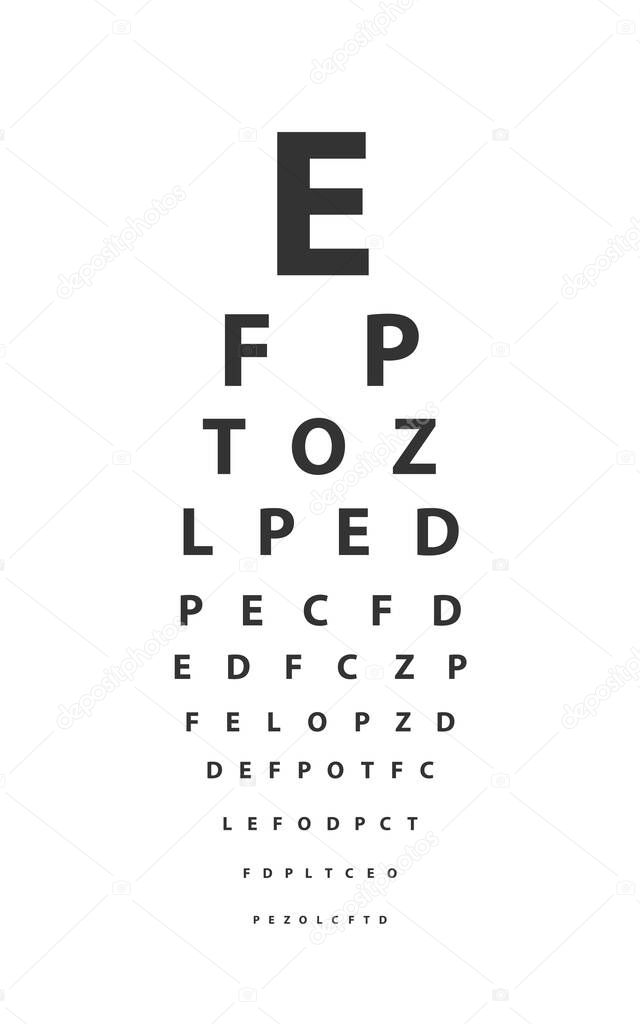 Snellen table for eye examination. Ophthalmic test poster template.