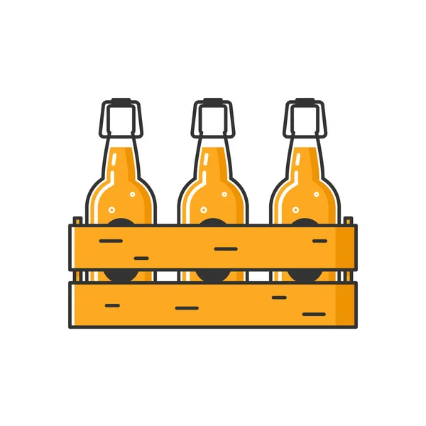 木制盒子，装有工艺啤酒，白色背景隔离. — 图库矢量图片