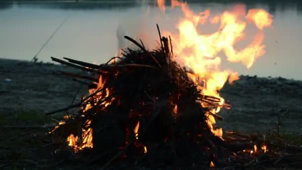 Lagerfeuer auf dem See — Stockvideo