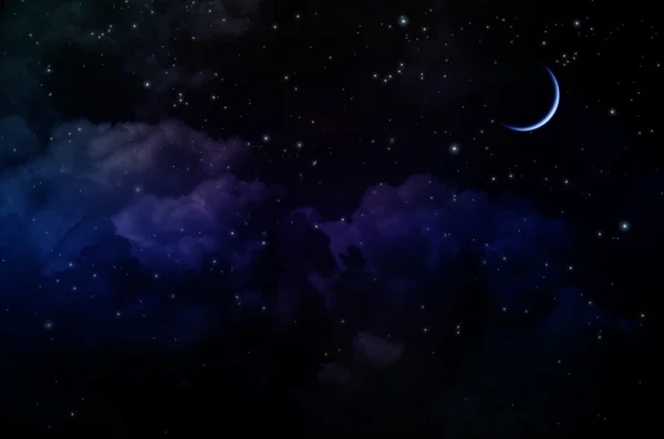 Noční obloha s hvězdami a mraky — Stock fotografie
