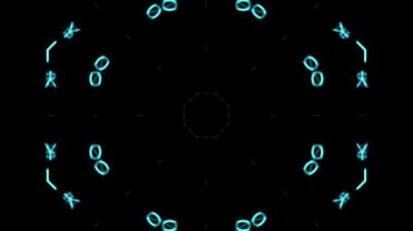 Mavi çizgiler, harfler dijital siyah ekranda