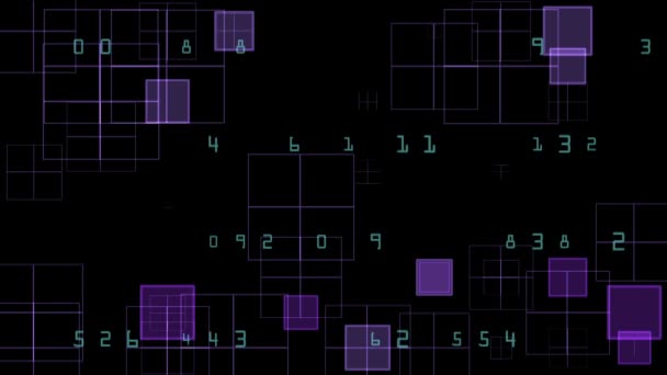 Leuchtende lila Quadrate und Zahlen — Stockvideo