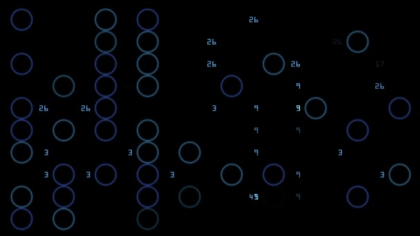 Cercles bleus, nombres, particules et bulles 
