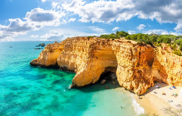 Amazing landscape with cliff, wild beach and turquoise water in Algarve, Portugal