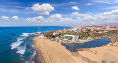 Aerial photos of Maspalomas beach,  Lighthouse and town in Gran Canary, Spain clipart