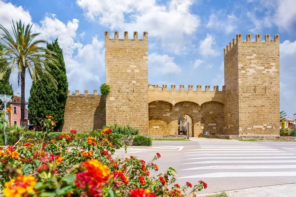Landschap Met Historische Poort Alcudia Old Town Mallorca Eilanden Spanje — Stockfoto