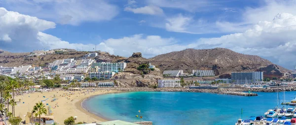 Paisaje Con Pueblo Playa Puerto Rico Gran Canaria España — Foto de Stock