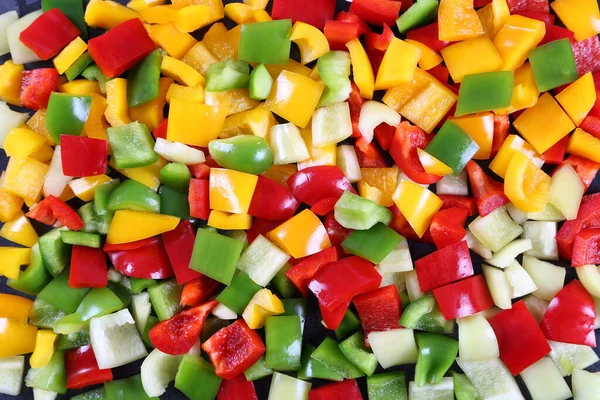 Diced Colorful Peppers Dark Background — Stock Photo, Image