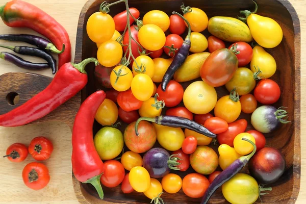 Kleurrijke verschillend soort tomaten. — Stockfoto