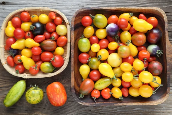 Pomodori in ciotola di legno . — Foto Stock