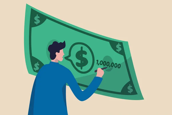 Finanzberater oder Planer, beraten und diskutieren Steuereinnahmen, Anlage- und Versicherungskonzept, Vertrauensmann Experte Berater im Gespräch mit Dialogfeld auf Dollar-Banknote mit Schreibfeder Zahlen. — Stockillustration Finanzberater Oder Planer Beraten Und Diskutieren Steuereinnahmen Anlage Und Versicherungskonzept — Stockvektor