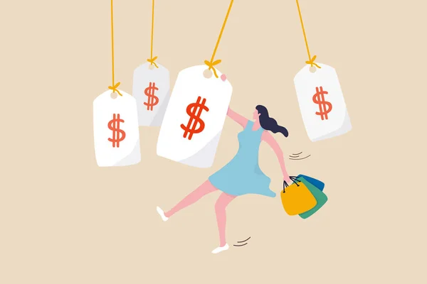 Alışveriş Terfisi Tüketicilik Bir Şeyler Satın Almanın Mutluluğu Kadın Konsepti — Stok Vektör