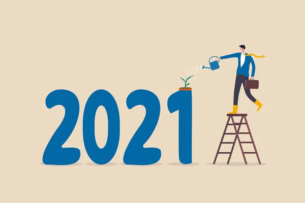Έτος 2021 Οικονομική Ανάκαμψη Από Covid Ξέσπασμα Του Ιού Του — Διανυσματικό Αρχείο