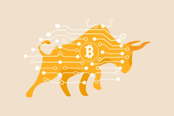 Bitcoin Crypto Currency Bull Market Cryptocurrency Soaring Hit New High — Stock Vector