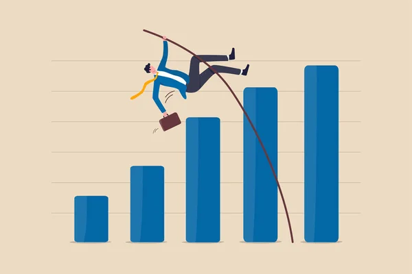 事業の成長 収益と利益の改善または高い割合の増加 景気回復の概念後の財務成果 成長バーグラフ上の事業家ジャンプポールボールト — ストックベクタ