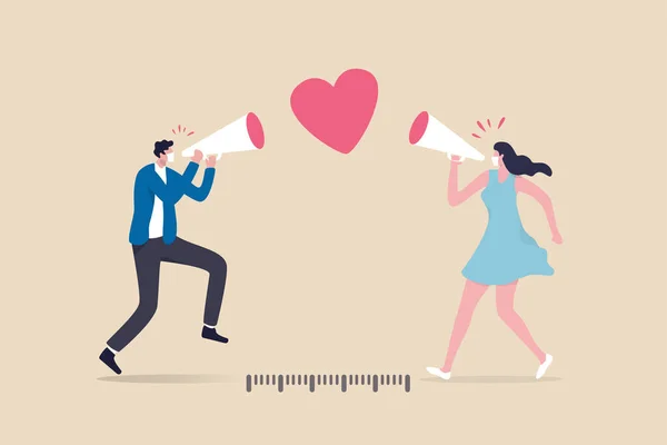 Valentin Distance Sociale Couple Amoureux Disant Que Vous Aime Gardant — Image vectorielle