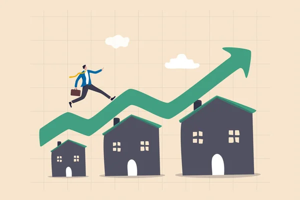 Preço Habitação Subindo Conceito Crescimento Imobiliário Imobiliário Empresário Correndo Gráfico — Vetor de Stock