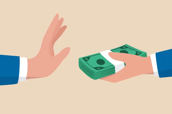 Stoppt die Korruption, weigert sich, Bestechungsgeld Konzept nehmen, ehrliche Geschäftsmann Hand weigern sich, Schwarzgeld Banknoten zu nehmen. — Stockillustration Stoppt Die Korruption Weigert Sich Bestechungsgeld Konzept Nehmen Ehrliche Geschäftsmann — Stockvektor