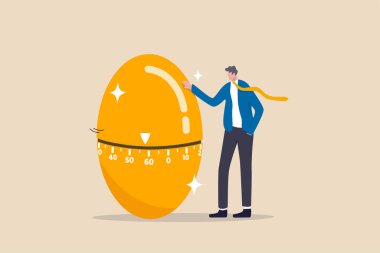 Emeklilik fonu, IRA, 401K, Roth veya ISA hesabı, emeklilik konseptinden sonra kullanılacak para yatırımı, geri sayım zamanlayıcısı olan işadamı emeklilik yaşına yaklaşan altın yumurtası hamlesi.