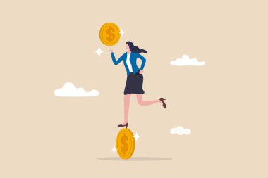 Finansal danışman, yatırım danışmanı, başarılı kadın yatırımcı ya da profesyonel konsept finansmanı, akıllı iş kadını dengesi dolar parasıyla dönüyor.