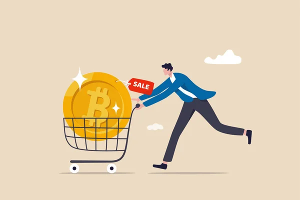 Het Kopen Van Bitcoin Koop Wanneer Cryptogeld Prijs Crash Winst — Stockvector