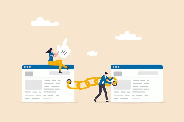 SEO 'daki kalite puanının artması için web sitesine bağlantı ekle, arama motoru optimizasyonu konsepti, insanların dijital takımı SEO optimizasyonu için web sitelerine zincir bağlantısı ekler.