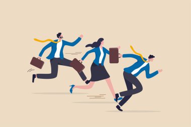 İş rakibi veya rekabeti, iş ve kariyerdeki başarıya meydan okuma, iş konseptini kazanmak için motivasyon veya çaba, iş adamı rakipleri çizgiyi bitirmek için tüm çabayla koşuyorlar.