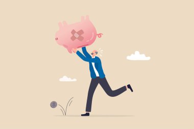 Zavallı emekli yaşlı adam, tüm emeklilik veya emeklilik fonlarını, finansal sorunları, yoksulluğu veya iflası, emekli konsept üzerine depresyonda olan yaşlı adam, parasız domuzcuk emekli maaşını sallıyor..