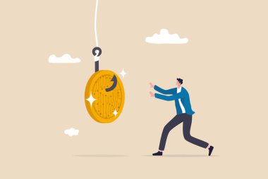 Kripto dolandırıcılığı ya da dolandırıcılık, yalancı açgözlü yatırımcılara ya da tüccar konseptine yem olarak ICO 'nun ilk madeni para teklifini sundu, açgözlü işadamı kripto para dolandırıcılığını yakalamak için koşuyor..