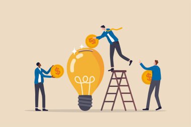 Girişim fikri kavramını desteklemek için yeni yenilikçi bir proje, bağış, yatırım veya risk sermayesi, iş adamları yeni ampul projesini bağışlıyor veya katkıda bulunuyor.
