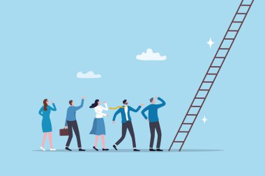 Şirket basamaklarını tırmanmak, iş tanıtımı veya kariyer büyümesi, başarı basamağı, fırsat ya da kariyer geliştirme mücadelesi, iş kadını çalışan sırasına girip kurumsal kariyer basamaklarını tırmanmak.